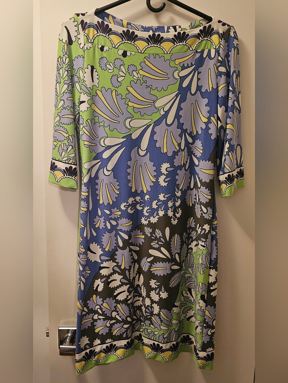 New Directions Women's Lime Green, Blue & Brown Floral Dress - Size 8